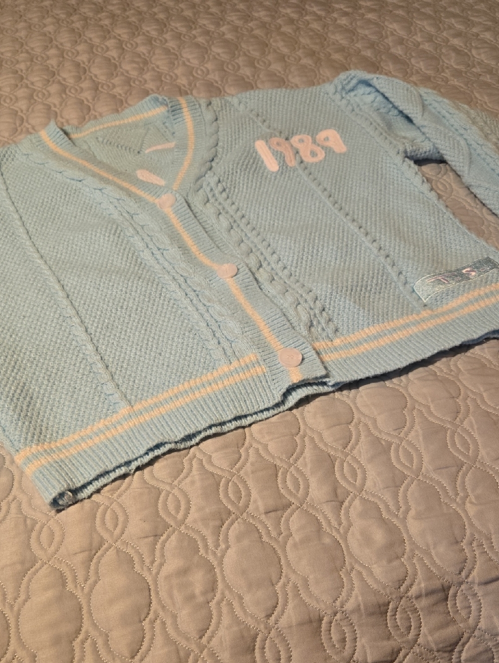 Light Blue Knit Cardigan Sweater with 1989 Detail Taylor Swift Eras Tour